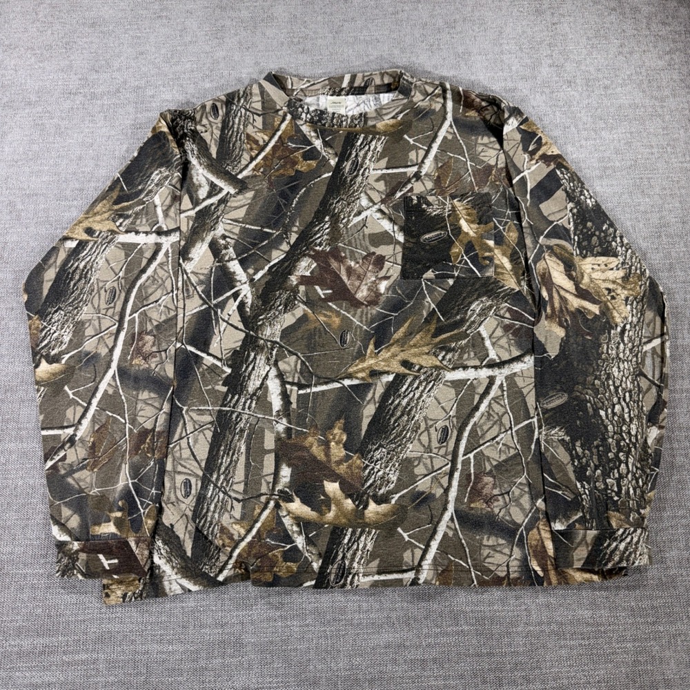 Liberty Long Sleeve Camo Shirt‎ Mens XL Brown Realtree Hardwoods Pocket Tee